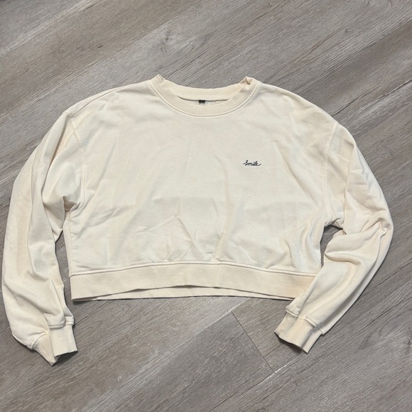 Women's Cream Cropped smile Sweatshirt - Picture 1 of 2